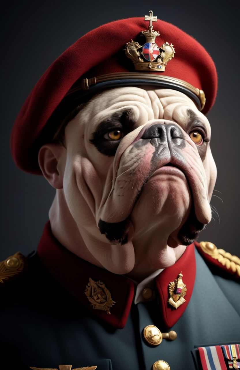 highly detailed portrait of a gruff British bulldog,  moustache,  as a on Tensor.Art
