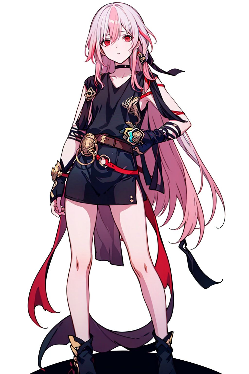 (masterpiece:1.3),(the best quality:1.2),(super fine illustrations:1.2),(Masterpiece),high quality,high detail,(white background:1.2),looking at viewer,(SOLO:1.4),outline,simple background,, hair_between_eyes,pink_hair,white_hair,multicolored_hair,red_hair,red_eyes,fu_hua,solo,