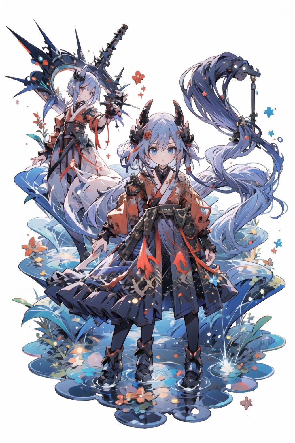 best,quality,highly,detailed,masterpiece,illustration,ultra detailed,incredibly_absurdres,wallpaper,highres,artbook,,death,(Death Scythe),cloak,black background,bone,Monster,saint-like,Frightening ,gloomy,demon horns, blooding,sharp fingernails,guaidan,1girl,cuteloli,fuhua/heiyu