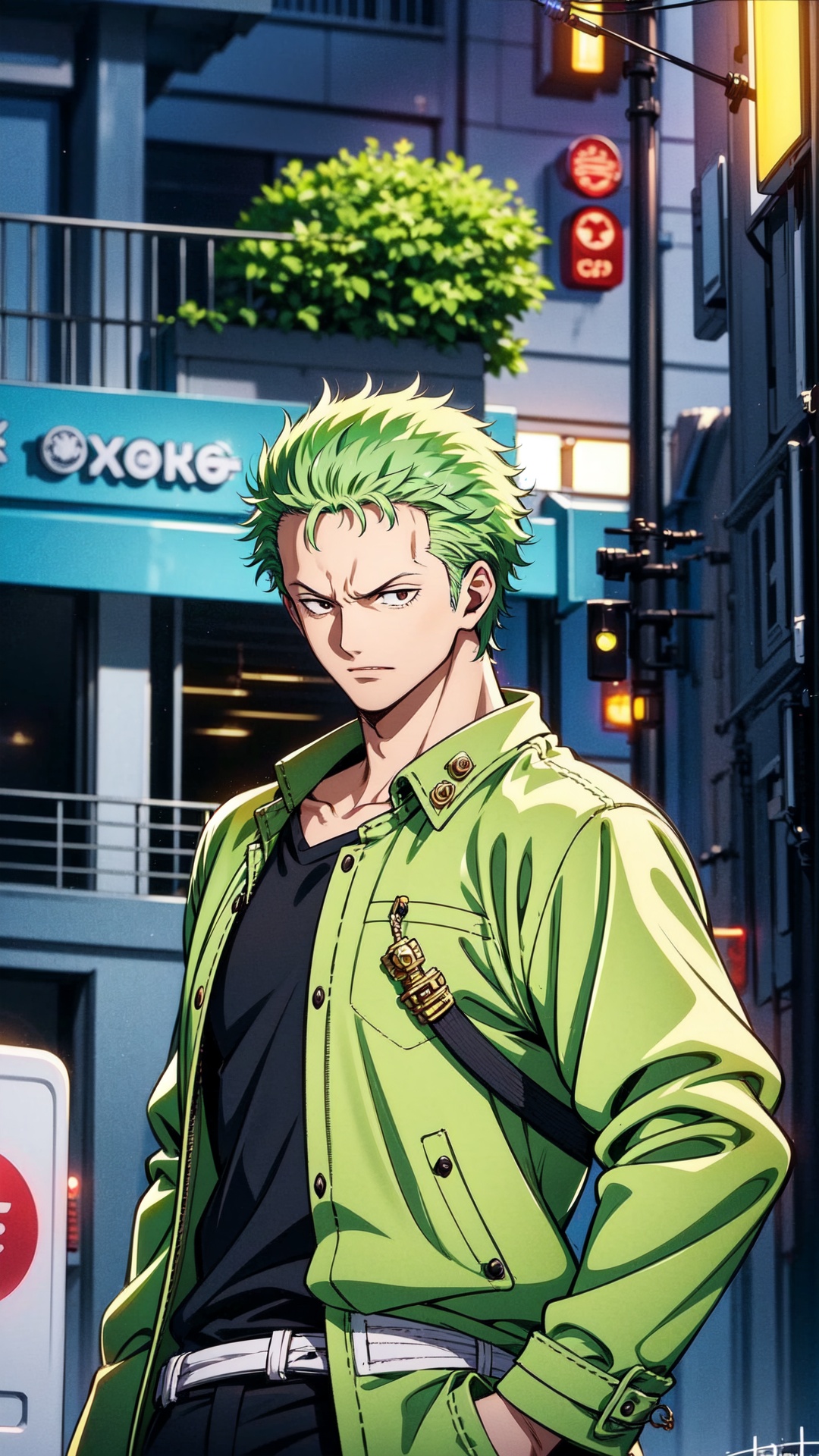 Roronoa Zoro,  the iconic character from the One Piece anime: "Generate a striking and highly detailed visual representati...