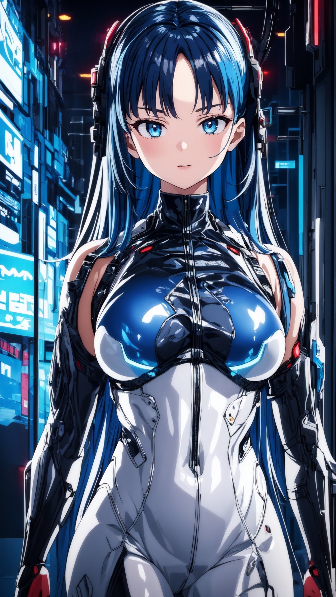 1girl cyberpunk,  intricate clothing,  blue hair on Tensor.Art