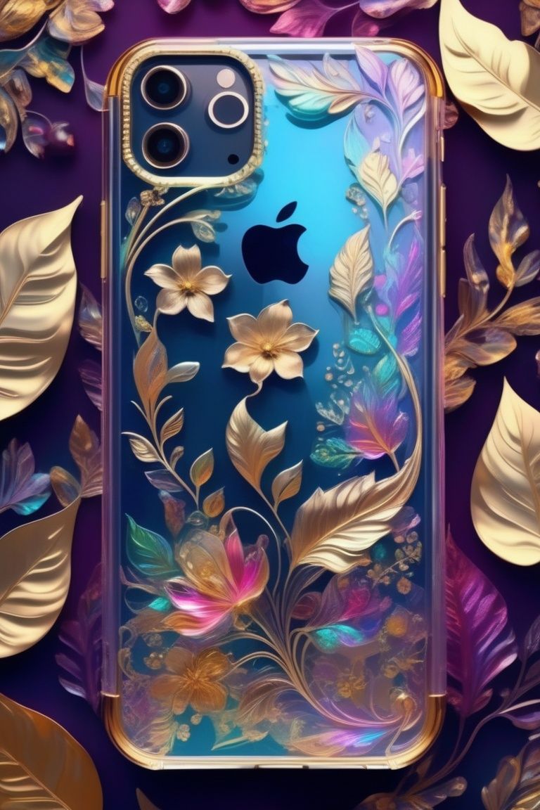made glossy paint and colorful transparent,  golden metal floral and leaf pattern,  flower on Tensor.Art