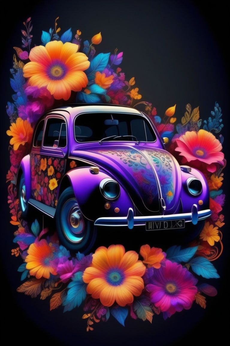 car flower pattern,  no humans,  black background on Tensor.Art