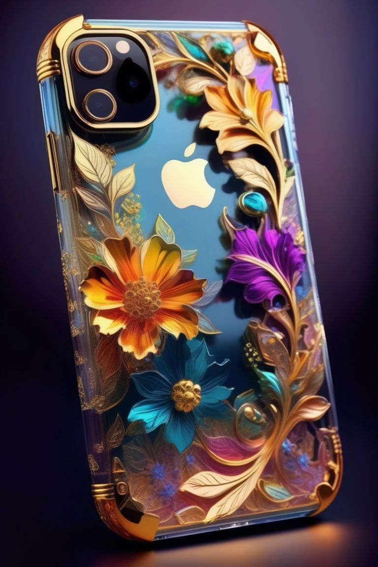 made glossy paint and colorful transparent,  golden metal floral and leaf pattern,  flower on Tensor.Art