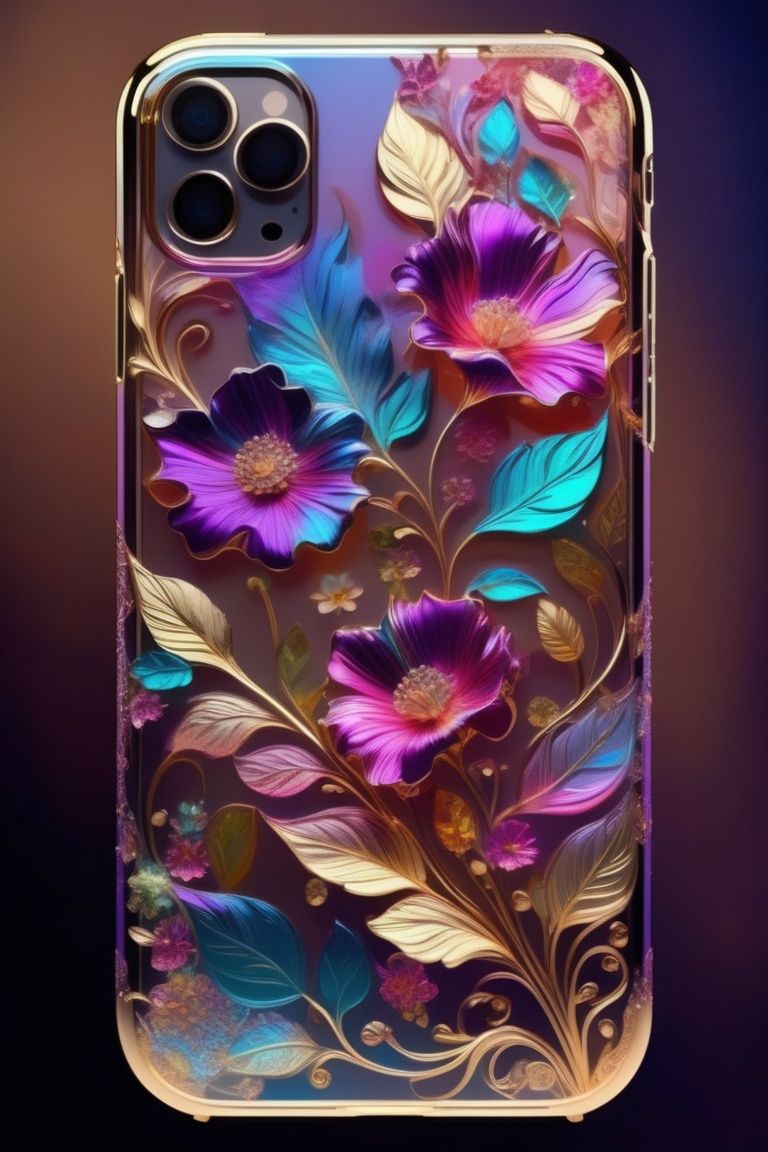 made glossy paint and colorful transparent,  golden metal floral and leaf pattern,  flower on Tensor.Art