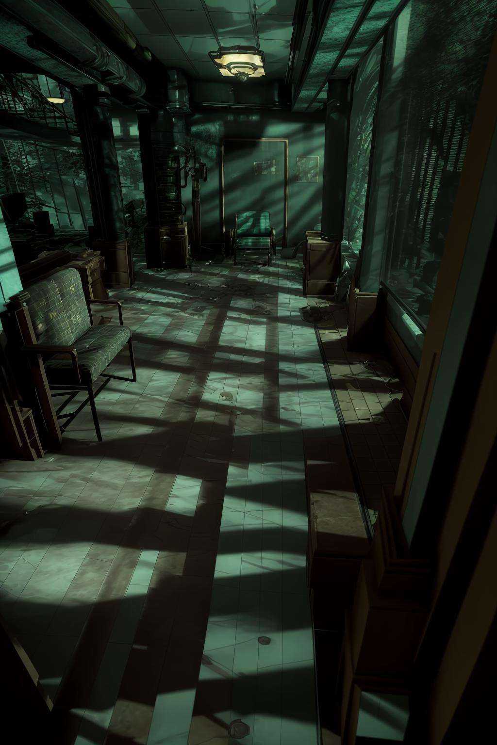 a room with a lot of furniture and a big window ,  indoors,  no humans on Tensor.Art