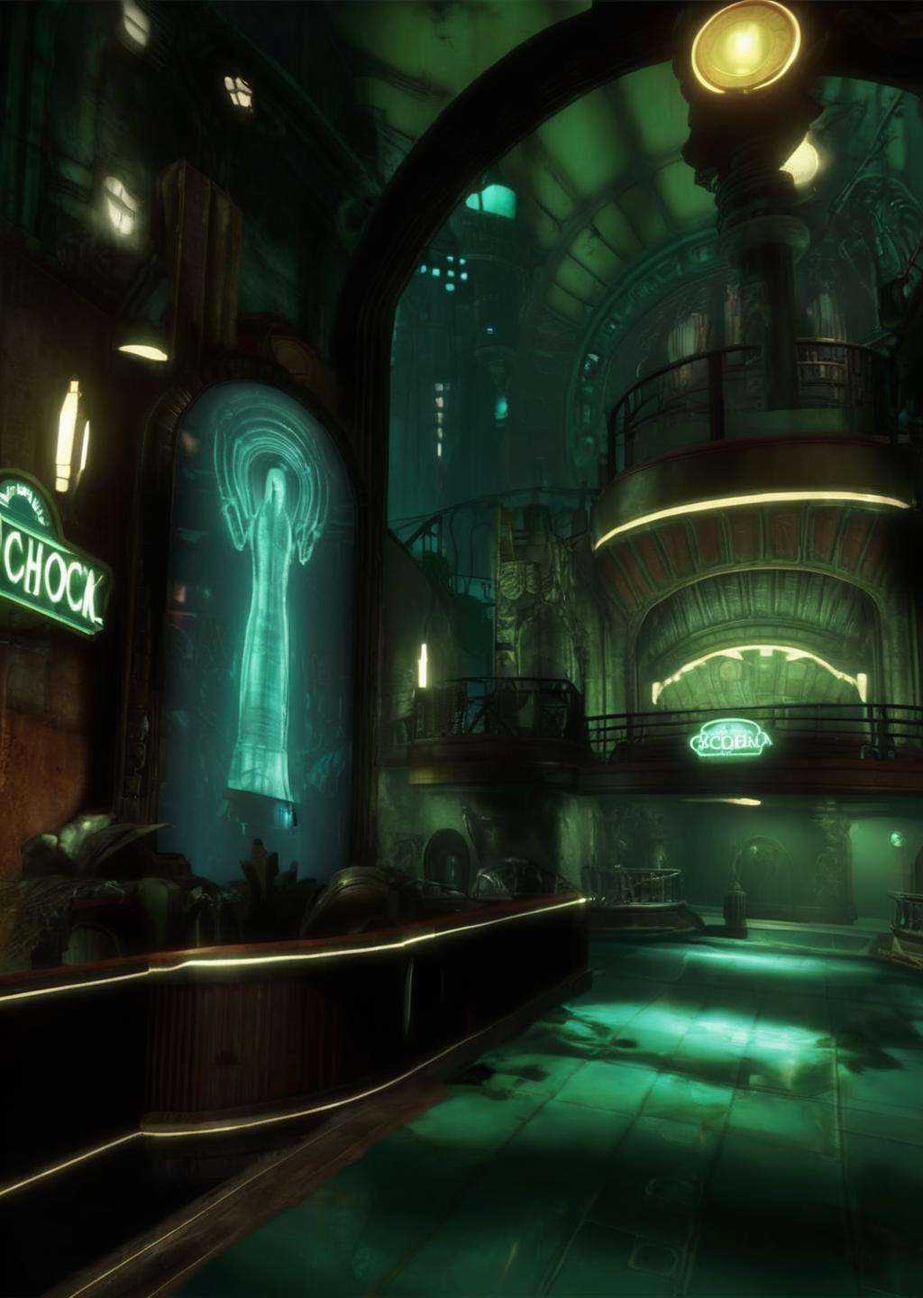 screencap of bioshock videogame,  inspired by Rapture city,  art deco on Tensor.Art