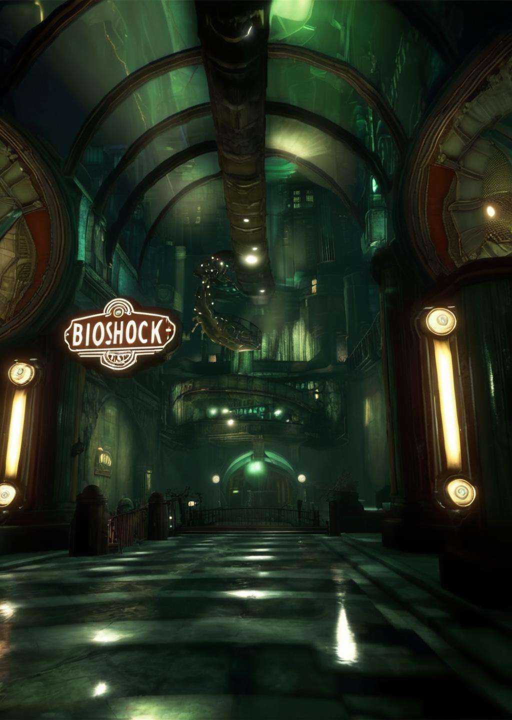 screencap of bioshock videogame,  inspired by Rapture city,  art deco on Tensor.Art