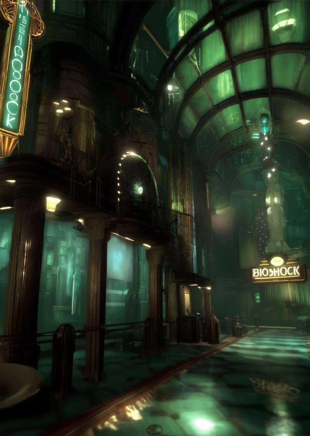 screencap of bioshock videogame,  inspired by Rapture city,  art deco on Tensor.Art