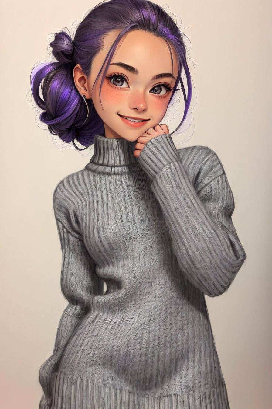 upper body OliviaChristie,  focus on smiling face,  wearing a sweater dress on Tensor.Art