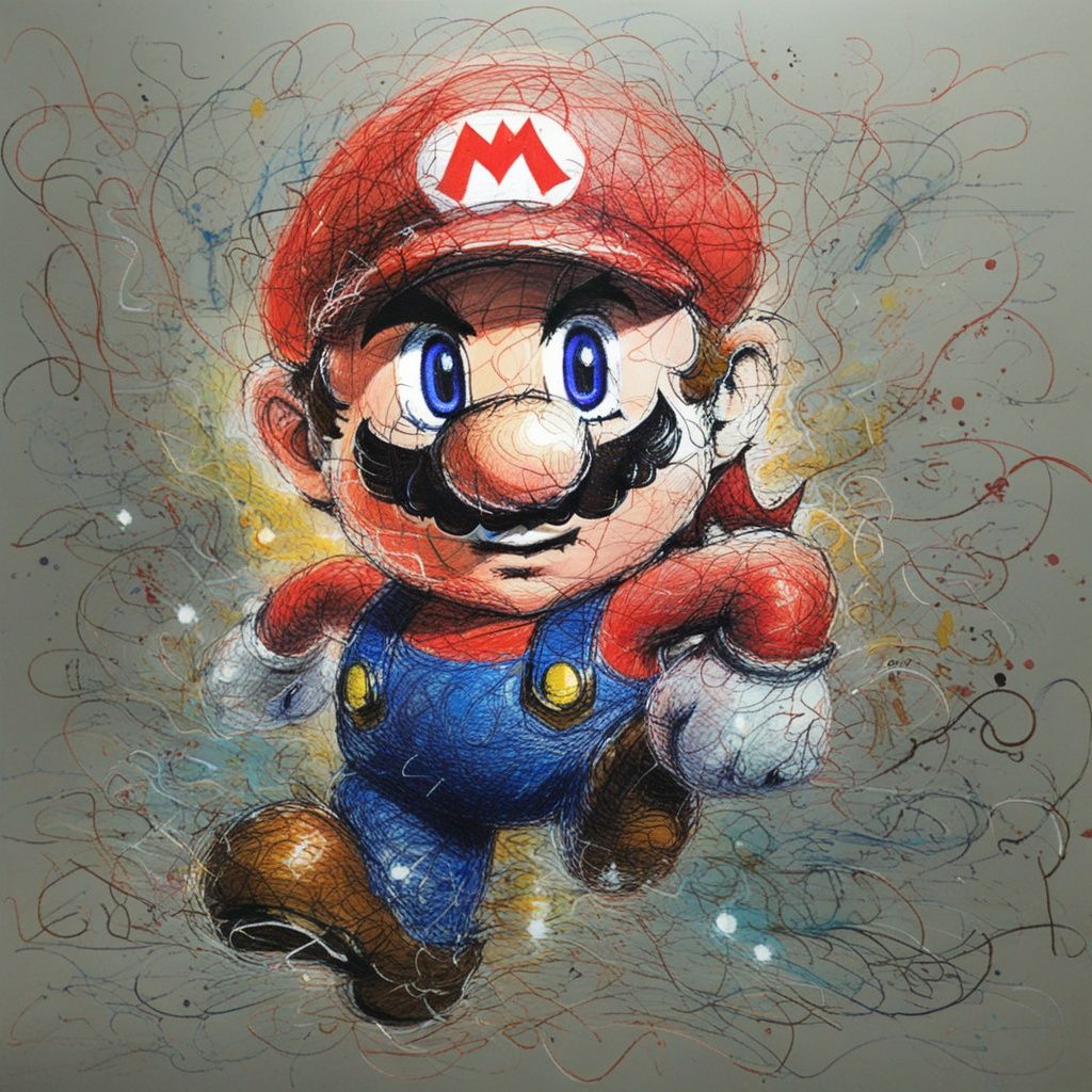 masterpiece, best quality, <lora:飞线画:1>,scribble,mario, 