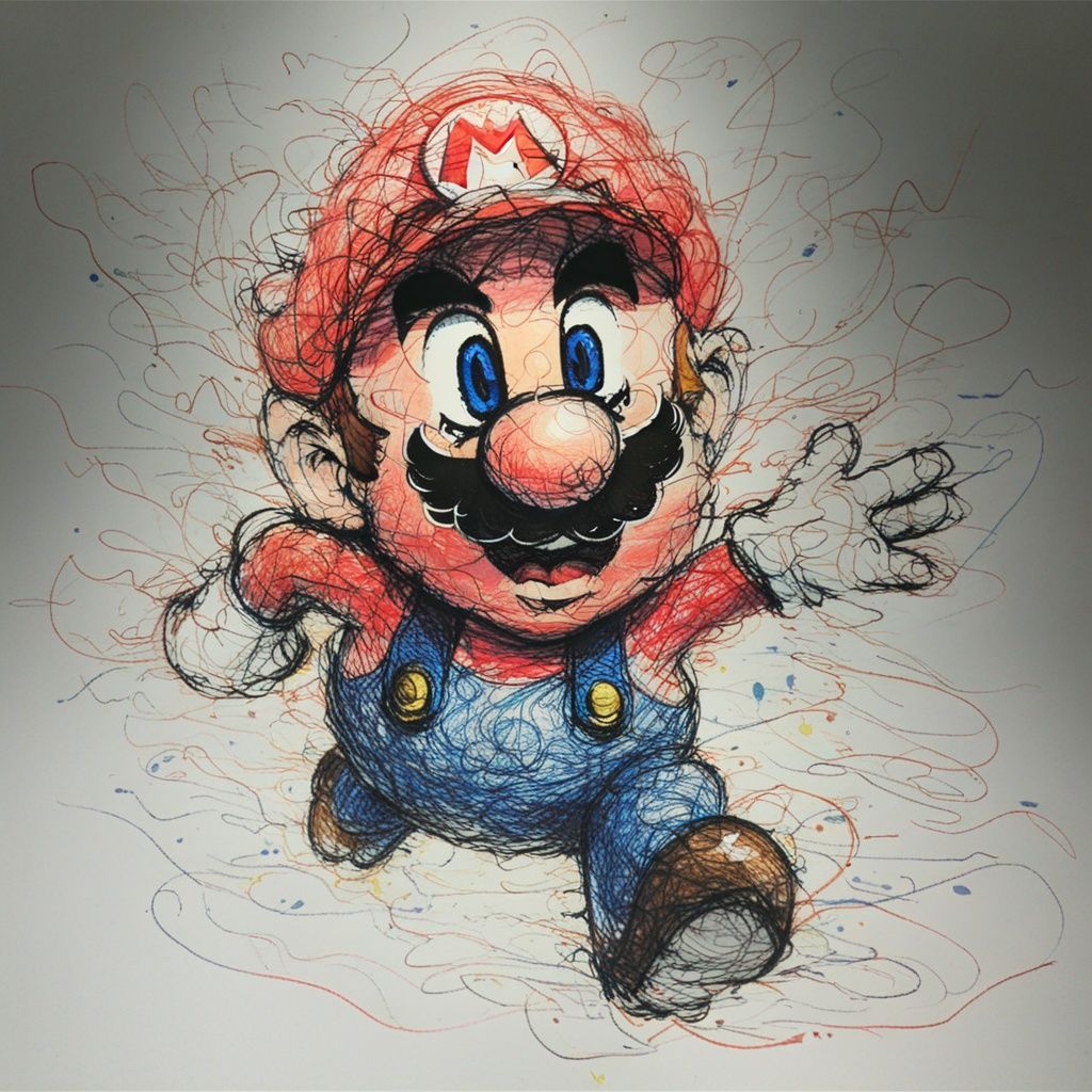 masterpiece, best quality, <lora:飞线画:1>,scribble,mario, 