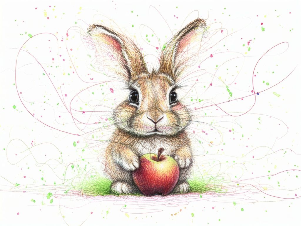best quality, ultra high res, <lora:飞线画:1>,scribble,apple bunny, 