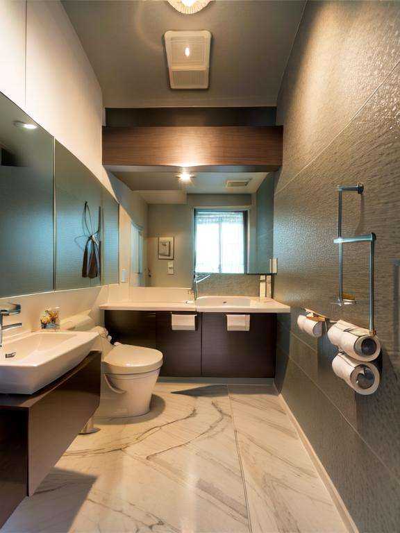 masterpiece, best quality, ultra-detailed, illustration,JMT, indoors, mirror,  sink, ceiling light, toilet, light, scenery, realistic,  <lora:JapaneseModernToilet:1>