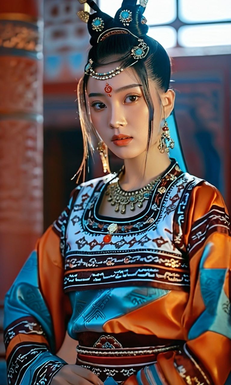 cinematic photo oriental fantasy,1girl,wearing a dunhuang clothes,((masterpiece)),((best quality)),8k,high detailed,ultra-detailed, 35mm photograph,film,professional,4k,highly detailed,