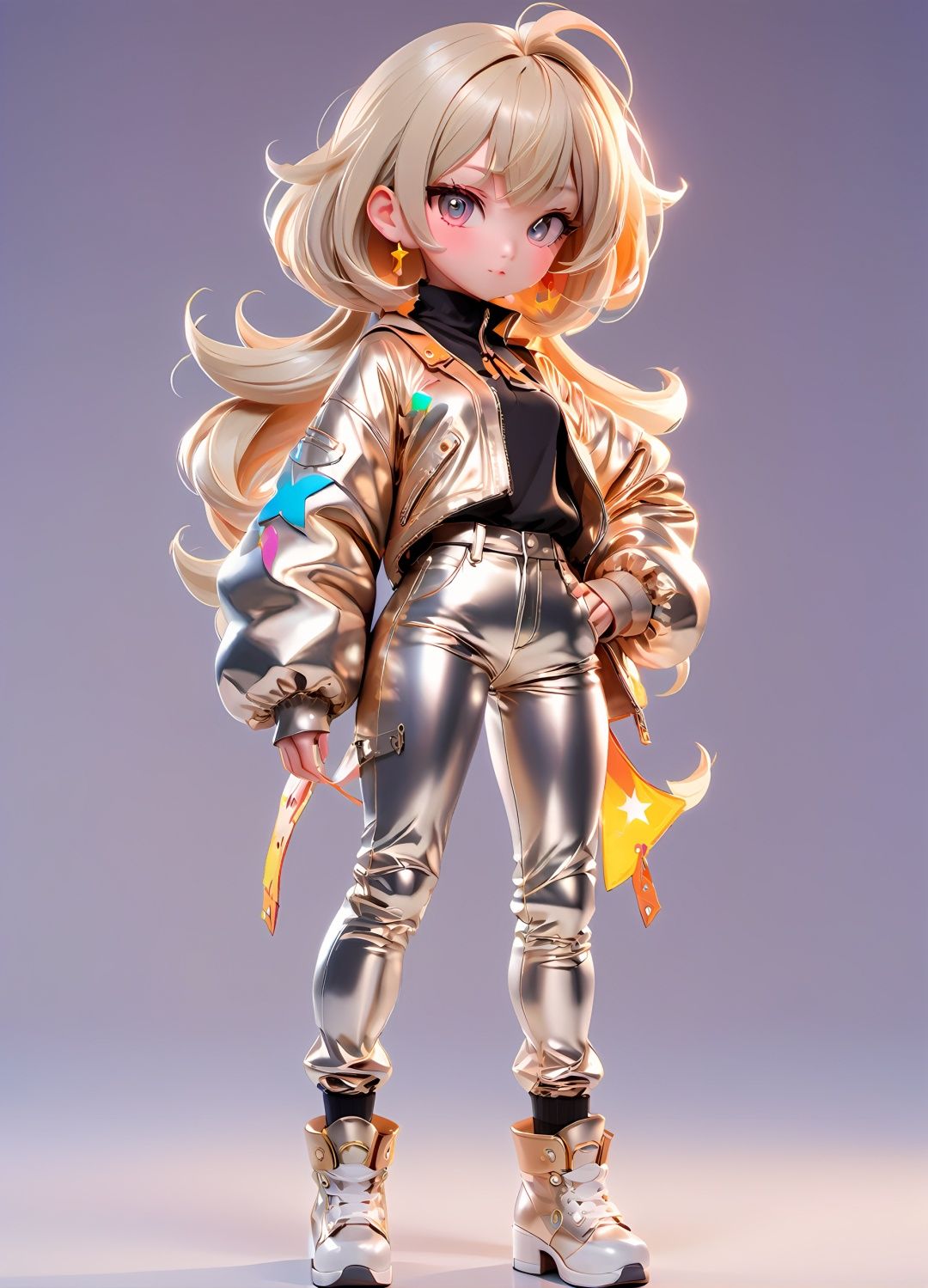 anime artwork pixar,3d style,toon,masterpiece,best quality,good shine,OC rendering,best quality,4K,super detail,1girl,((full body)),looking at viewer,standing,shiny_skin,fair_skin,Celine leather trousers with a high waist and tapered leg,light oyster white hair,gyaru,absolute_territory,tight,spandex,shoes,kneehighs,glamor,dormitory,light grey background,clean background,straight_hair,hime cut, . anime style, key visual, vibrant, studio anime,  highly detailed
