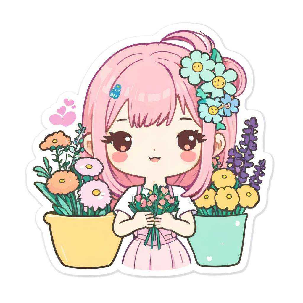 kawaii sticker,  girl,  florist on Tensor.Art