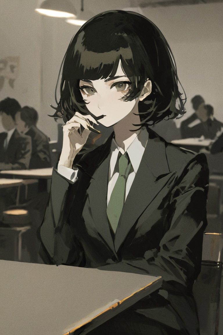 tekito midori,  a serious looking woman in a suit,  smoking a cigarette by Aotsuyu on Tensor.Art