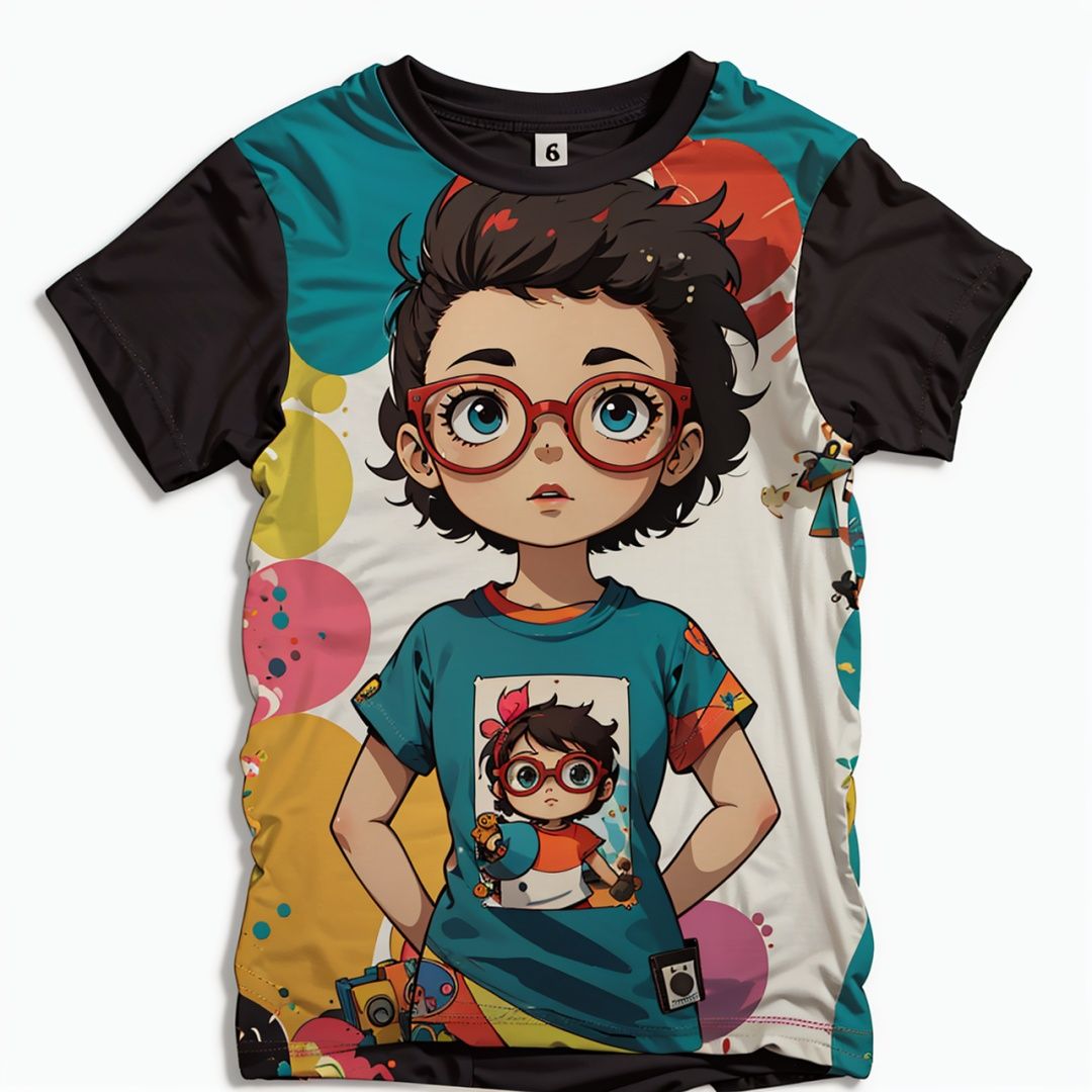 T-shirt design, 1girl, solo, glasses, male_focus