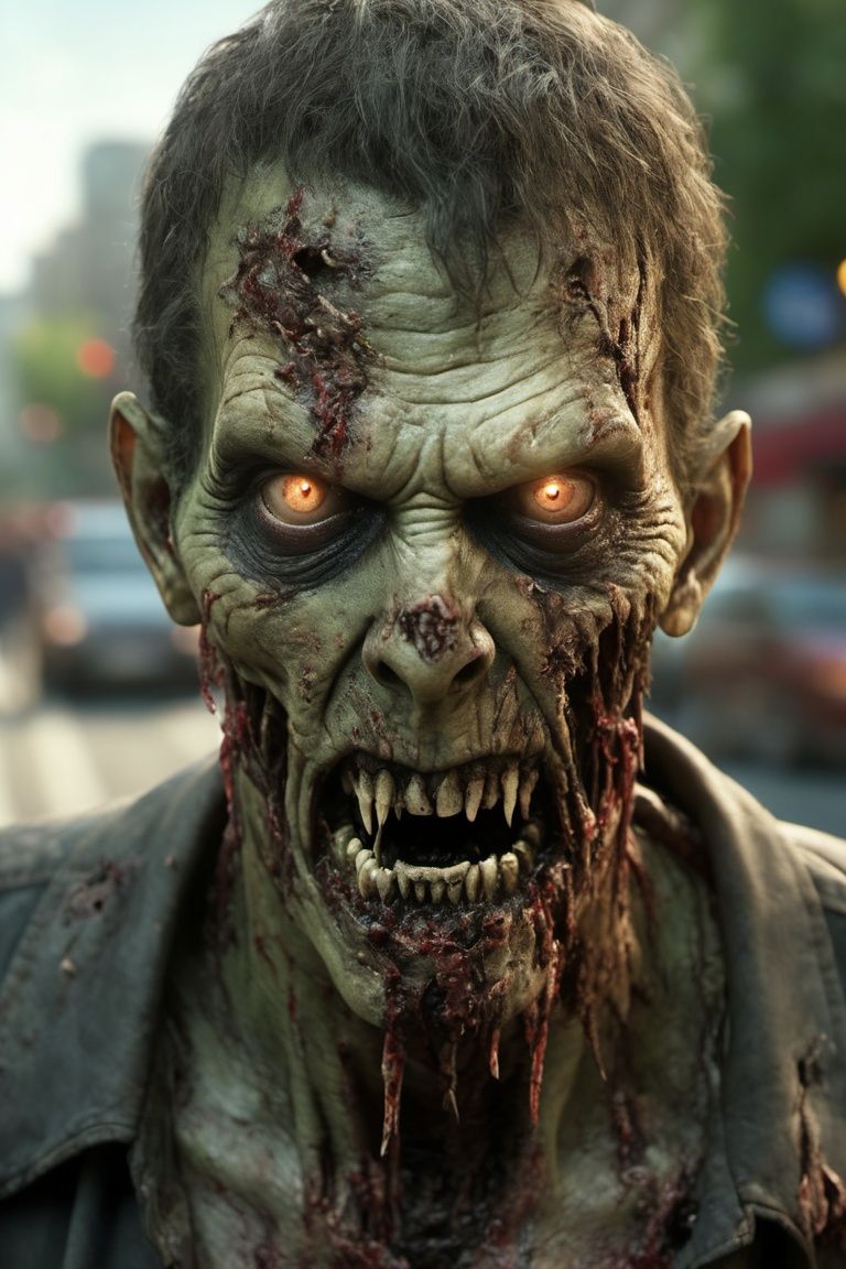 Zombie, 1man, realistic, high_resolution, high detail, realism, on street