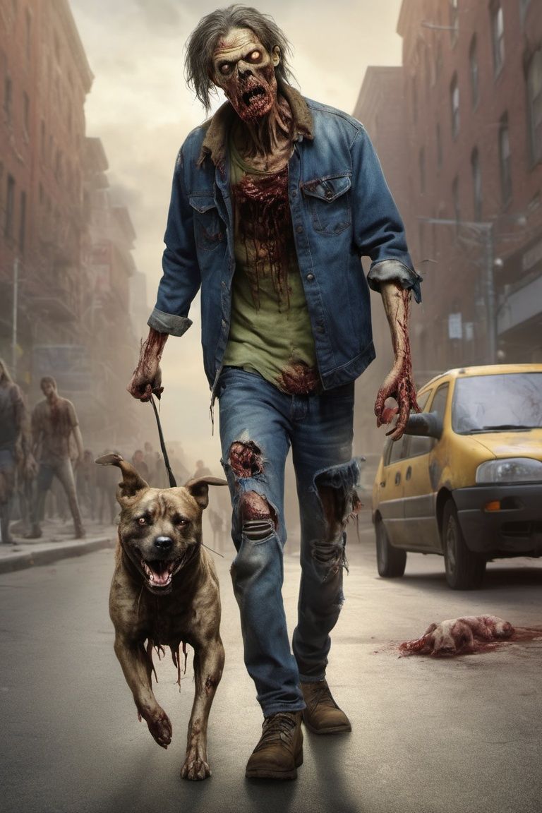 Zombie, dog, realistic, high_resolution, high detail, realism, on street