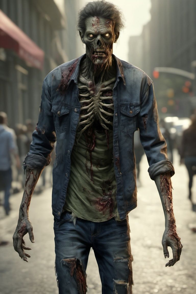 Zombie, 1man, realistic, high_resolution, high detail, realism, on street