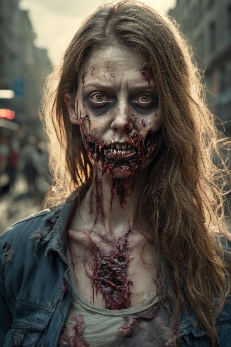 Zombie, 1girl, realistic, high_resolution, high detail, realism, on street
