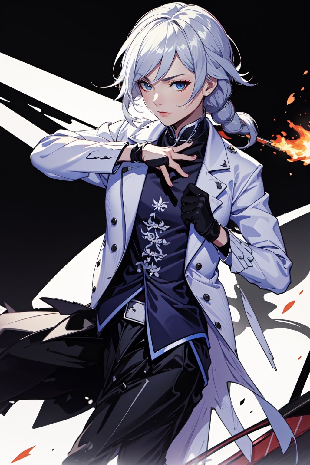 Master level work, high-quality, 4K wallpaper, a warrior from ancient China, riding a Wuzhui horse and holding a shiny silver gun. The background is an ancient battlefield, where smoke and gunpowder rise everywhere, creating a tragic scene.,wuxia,