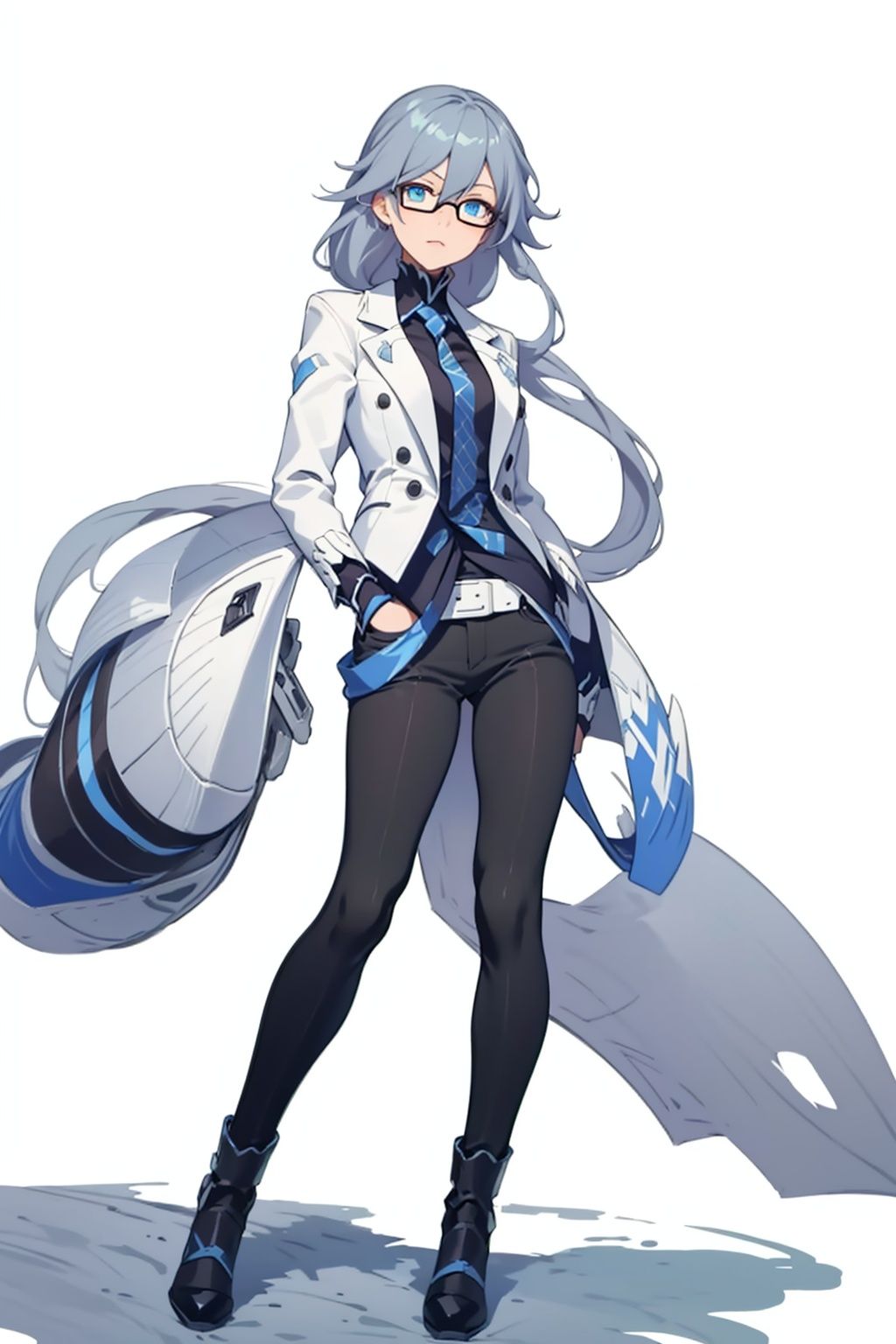 (masterpiece:1.3),(the best quality:1.2),(super fine illustrations:1.2),(Masterpiece),high quality,high detail,(white background:1.2),looking at viewer,(SOLO:1.4),outline,simple background,  hair_between_eyes, glasses, suit, fu_hua, blue_eyes
