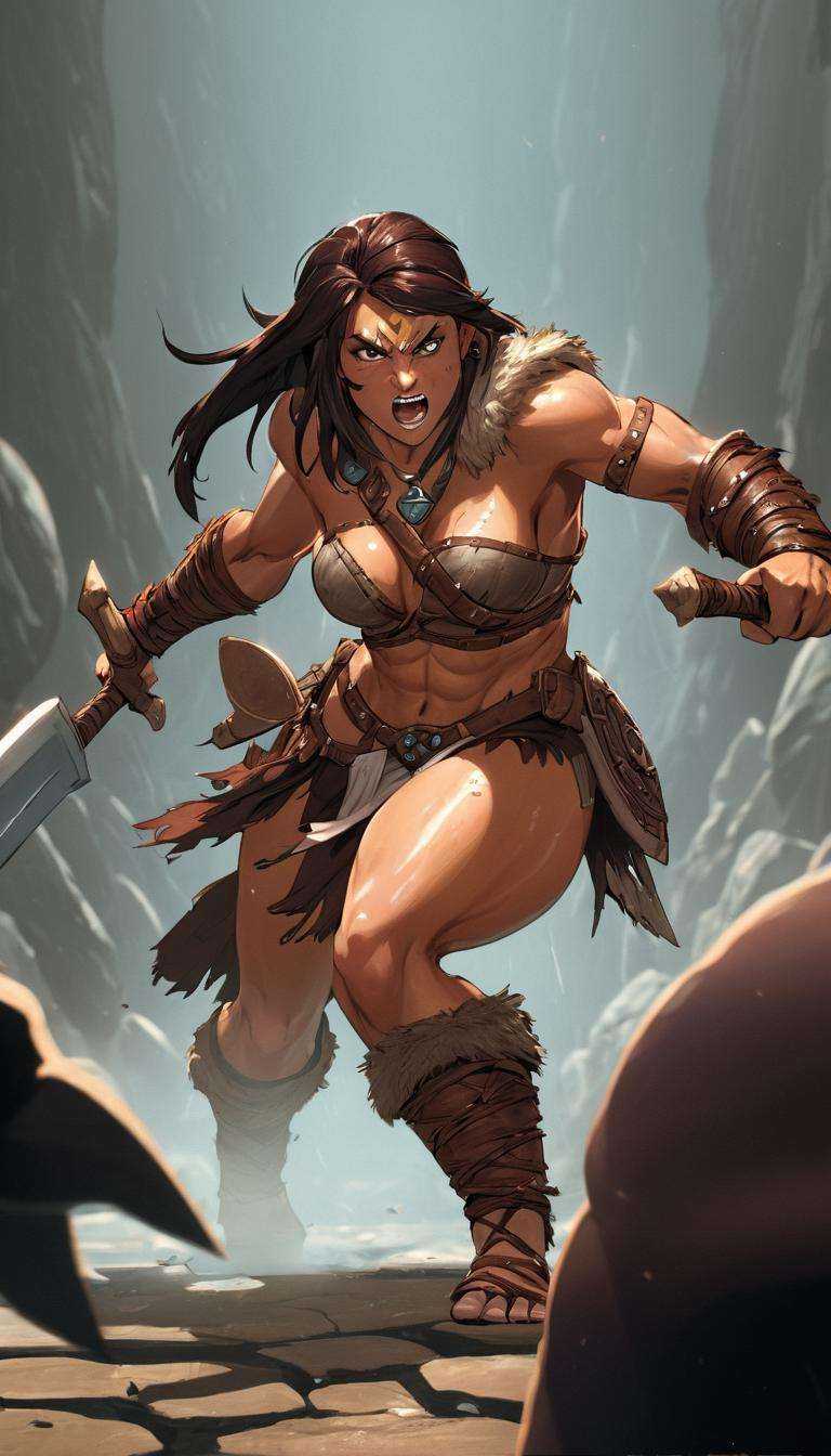 Cinematic scene,  hero view,  female barbarian on Tensor.Art