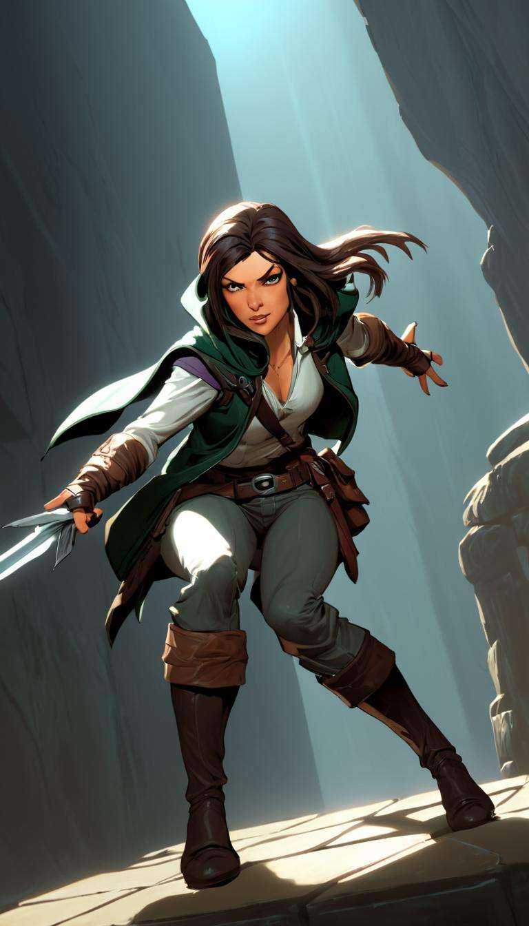 Cinematic scene,  hero view,  female rogue on Tensor.Art