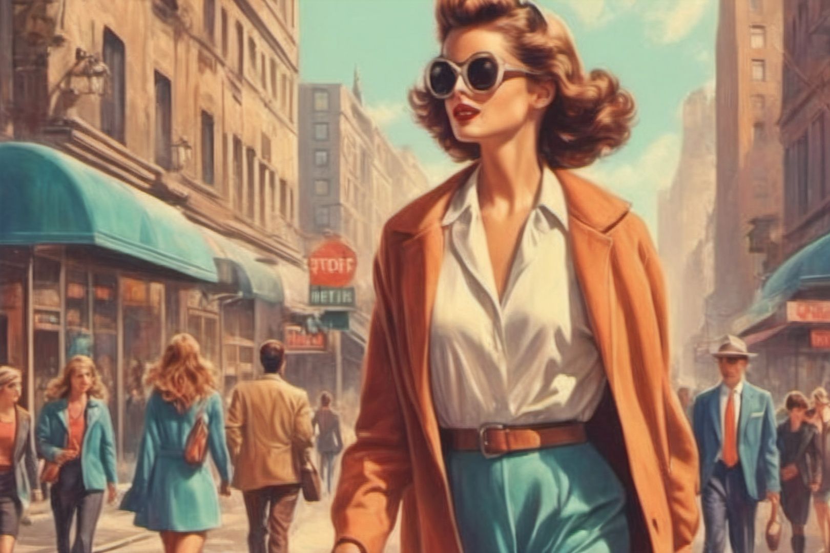 retro style, 1girls, walking onstreet, high_resolution, high detail, 