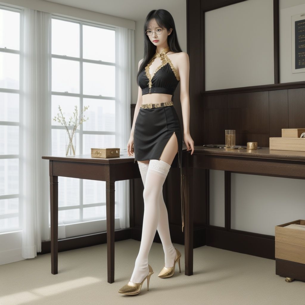 Black clothes, gold high heels, Master Jie, 8k