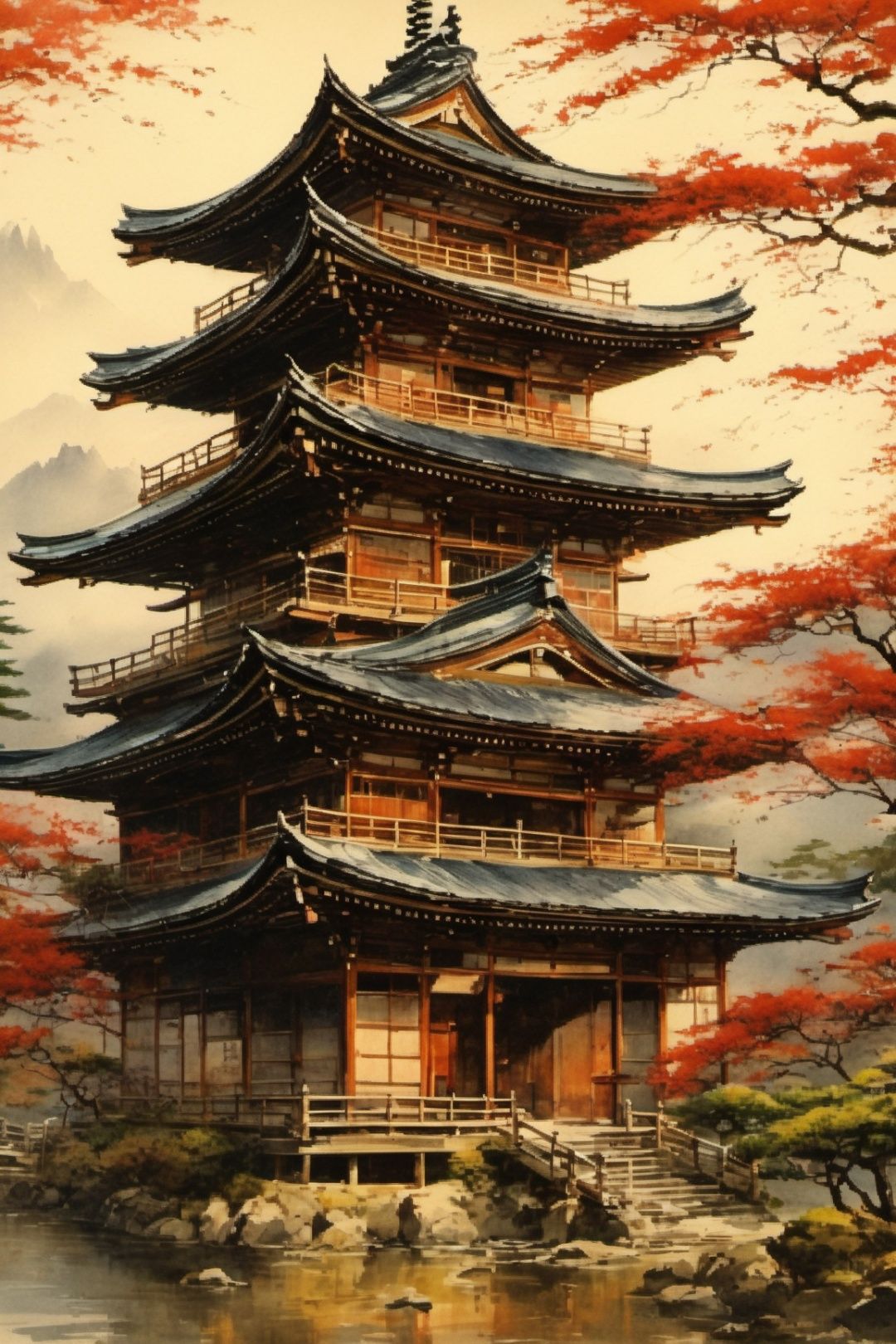 japanese art, old japan bulding, high_resolution, high detail, 