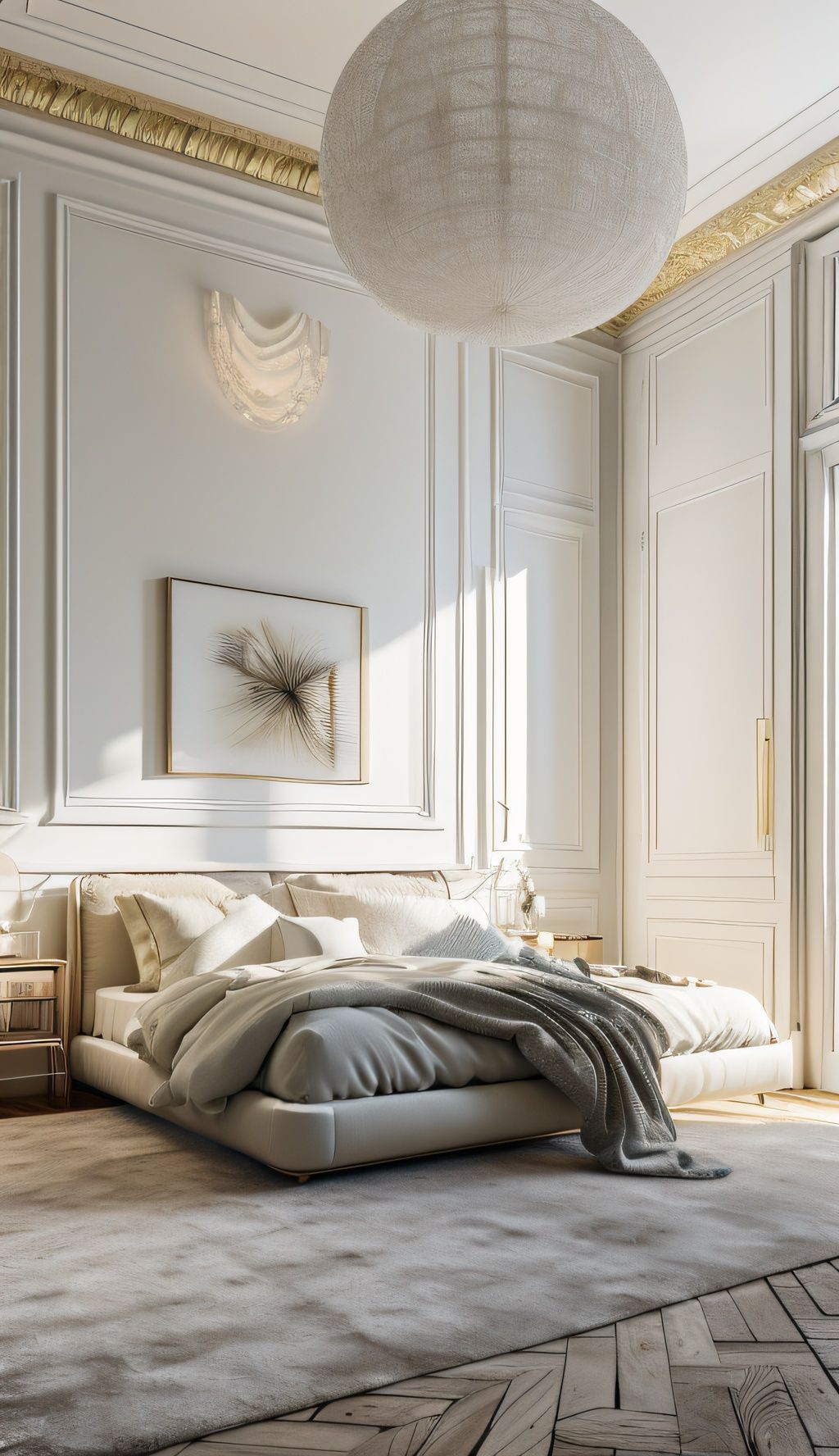 ((masterpiece)),((bestquality)),(Indoor Panorama),bedroom design,French light luxury style,sunshine,(realistic, photorealistic:1.37),ultra-detailed,8k,extremely delicate and beautiful,highresolution,ray tracing,professional lighting,photon mapping,radiosity,physically-based rendering,random matching,