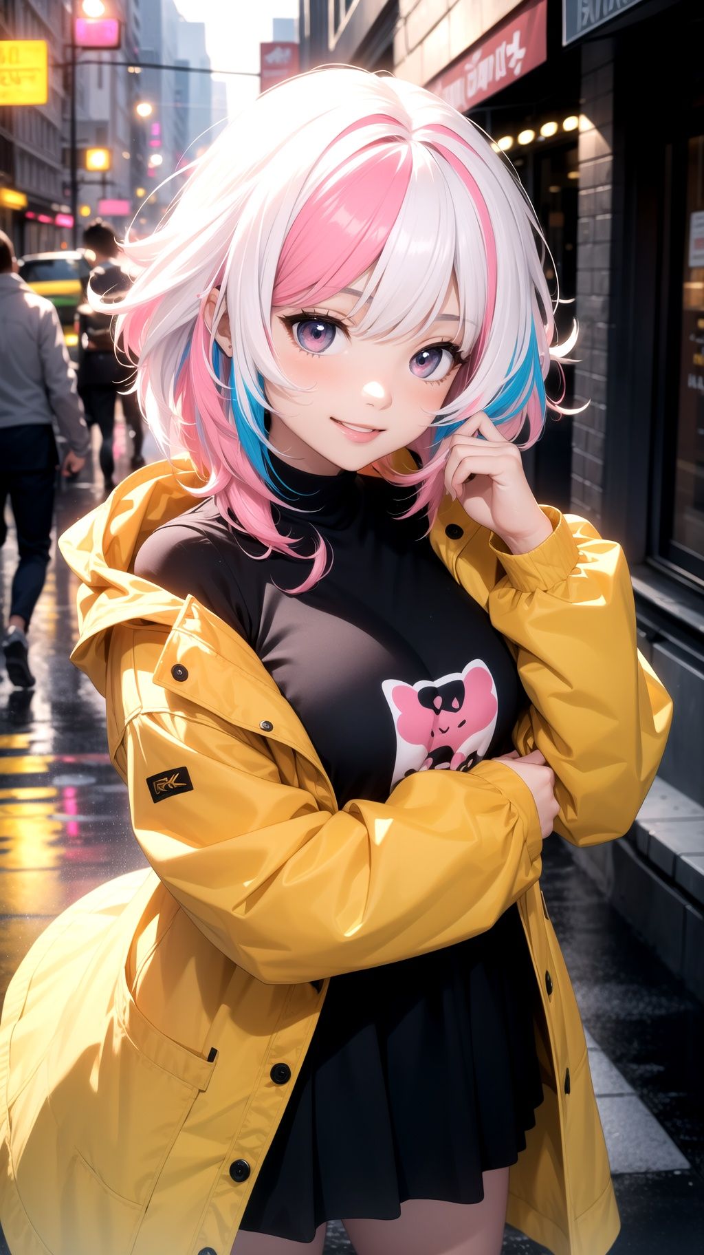 (1girl),  streets,  yellow rain coat on Tensor.Art