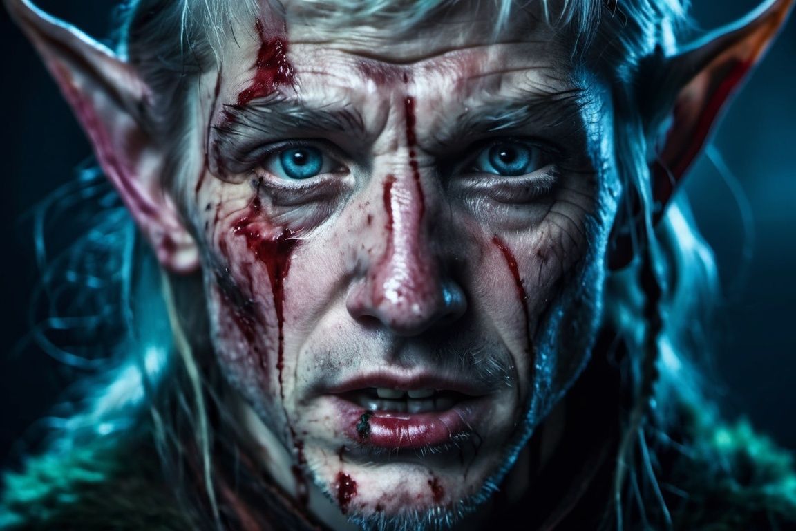 closeup shot of old elf,  fang,  savage on Tensor.Art