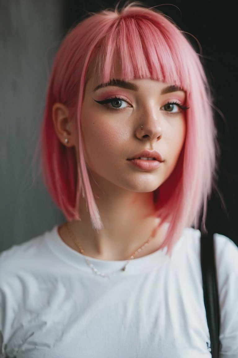 Young girl with pink hair and round butt on Tensor.Art