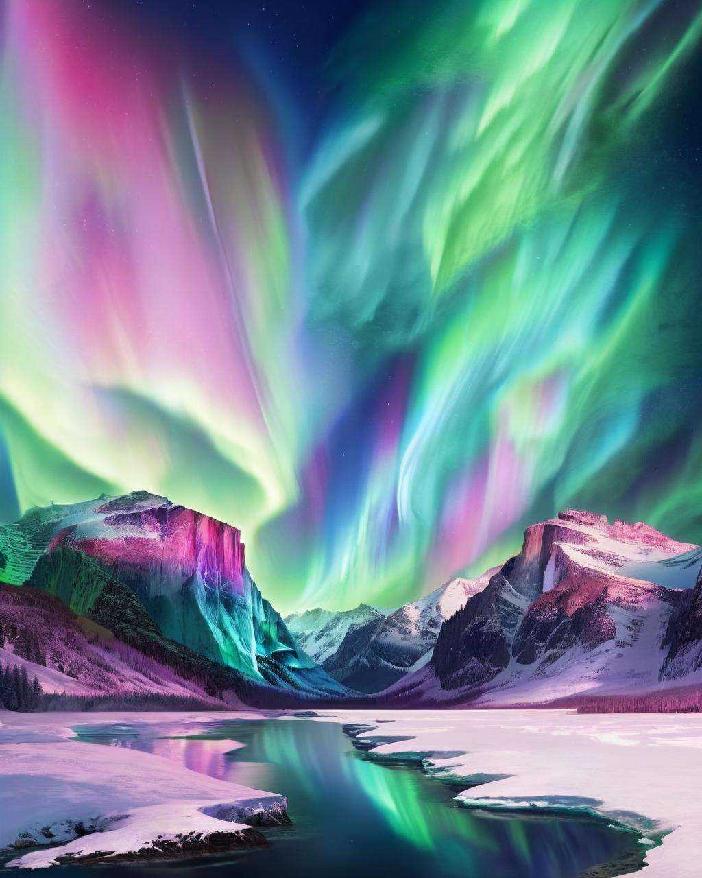 Mesmerizing aurora borealis dancing in the night sky,  landscape:0.7,  celestial beauty:0.6 on Tensor.Art