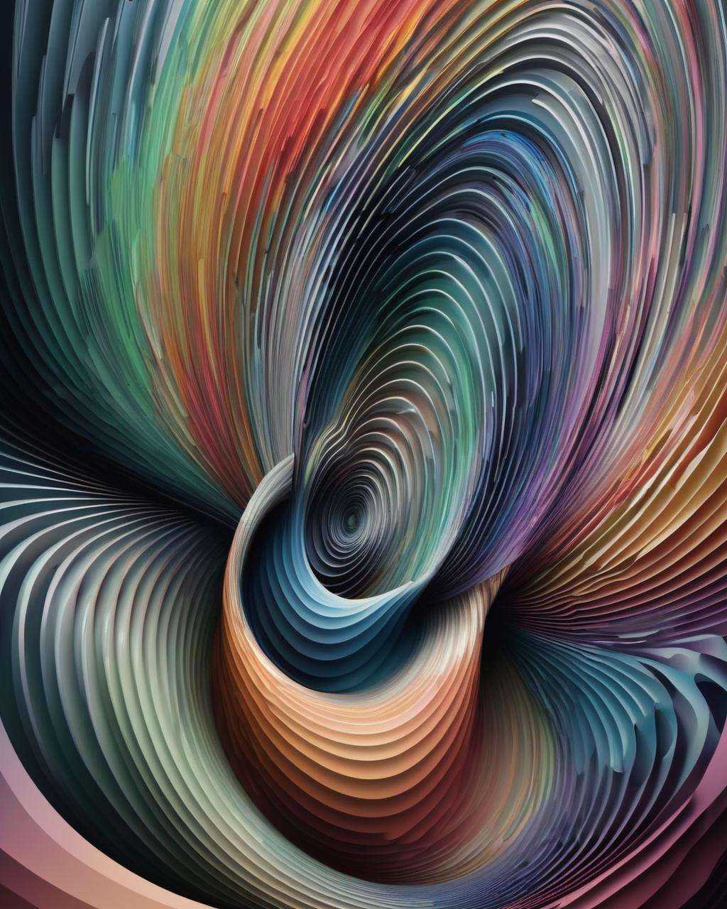 A mesmerizing vortex of interlocking patterns and shifting layers,  drawing the viewer into its swirling depths and evokin...