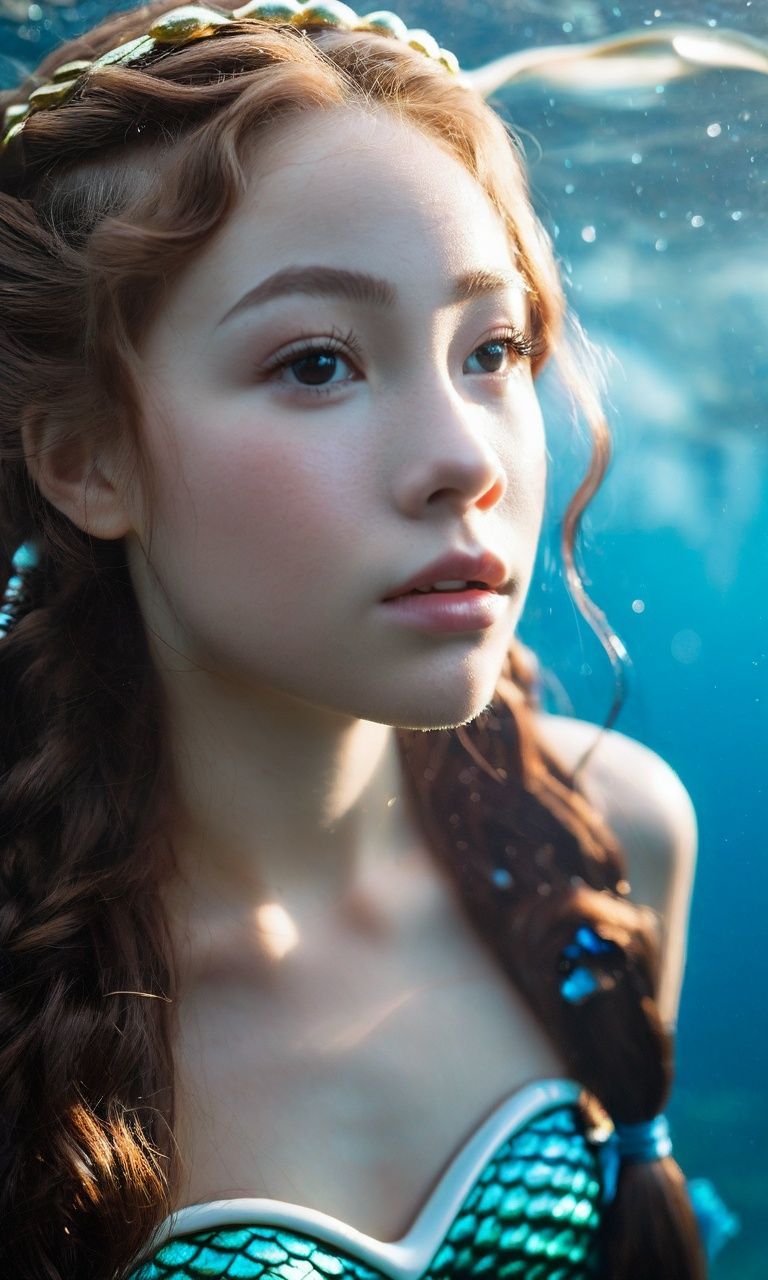 cinematic photo,western fantasy,upper body,an Enchanting mermaid,aged 16,white skin,Focal length 50mm,aperture f/2.5,ISO 250,shutter speed 1/160,