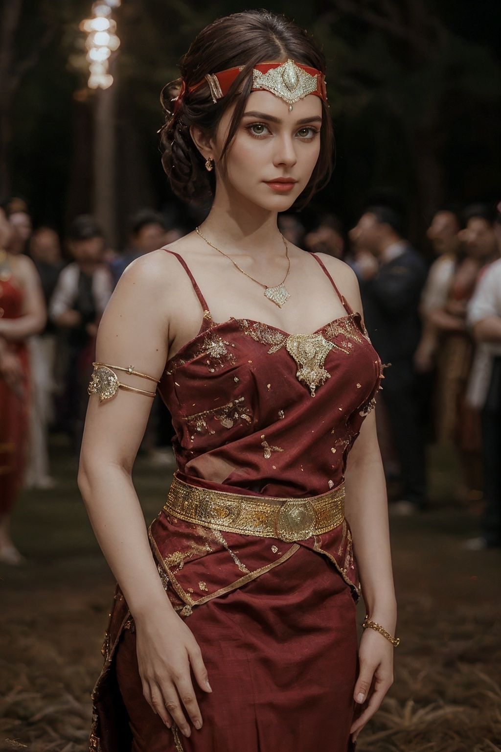 cinematic photo ethereal fantasy concept art of cinematic film still m3d4n,solo,full body photo of the most beautiful woman in the world wearing the m3d4n,necklace, jewelry,dress, red fabric, earrings, bracelet, ring, headband,<lora:med4n:1>, . shallow depth of field, vignette, highly detailed, high budget Hollywood movie, bokeh, cinemascope, moody, epic, gorgeous, film grain, grainy . magnificent, celestial, ethereal, painterly, epic, majestic, magical, fantasy art, cover art, dreamy . 35mm photograph, film, bokeh, professional, 4k, highly detailed