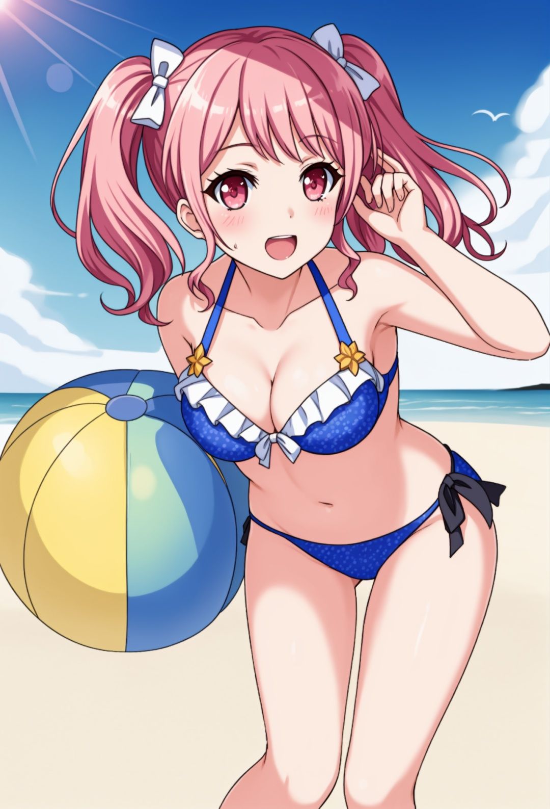 beach，twintails，masterpiece, best quality, bikini,cleavage
