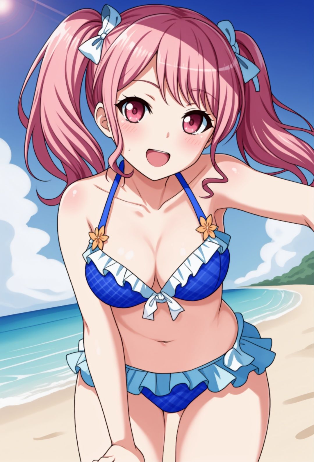 beach，twintails，masterpiece, best quality, bikini,cleavage