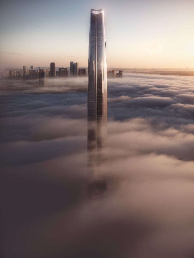 talou01，a large city with a tall building and fog in the air above it，masterpiece, best quality, <lora:talou01:0.9>