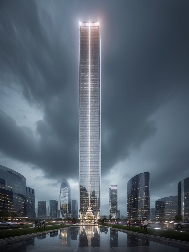 talou01，a very tall building with a lot of windows on it's side in the rain with a lot of people walking around，masterpiece, best quality, <lora:talou01:0.9>