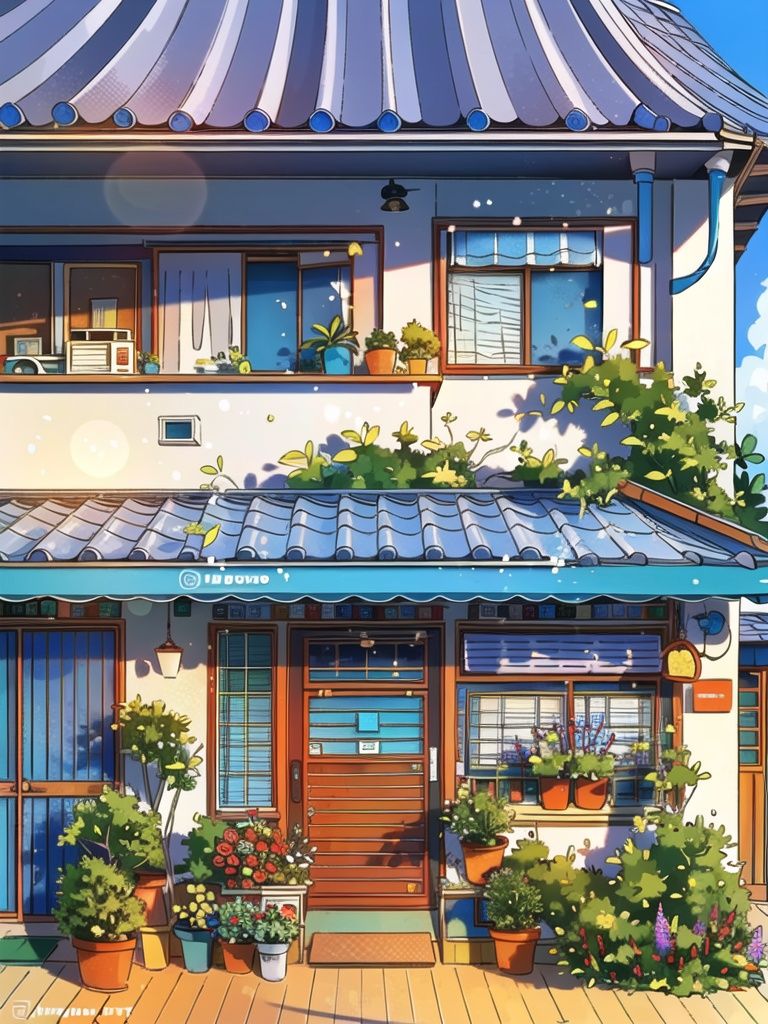 <lora:jzcg021:0.9> jzcg021, house, scenery, tree, plant, palm_tree, flower, window, masterpiece, best quality, 8k， ultra-high definition