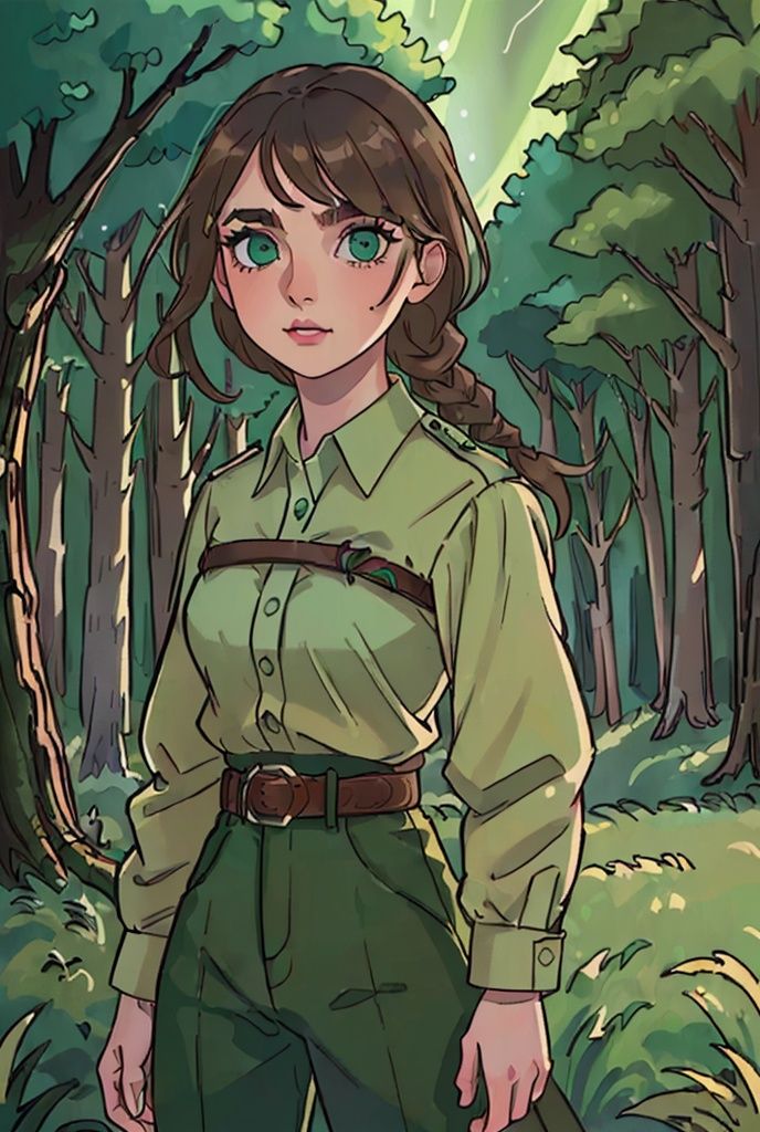 (brown hair,  green eyes,  side braid) on Tensor.Art