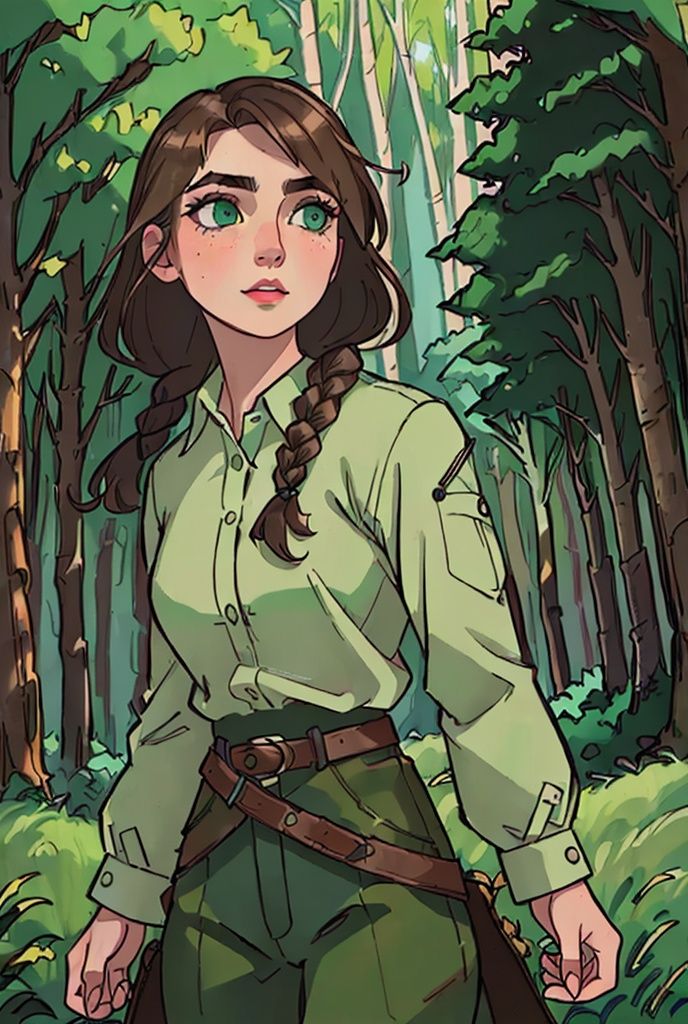 (brown hair,  green eyes,  side braid) on Tensor.Art