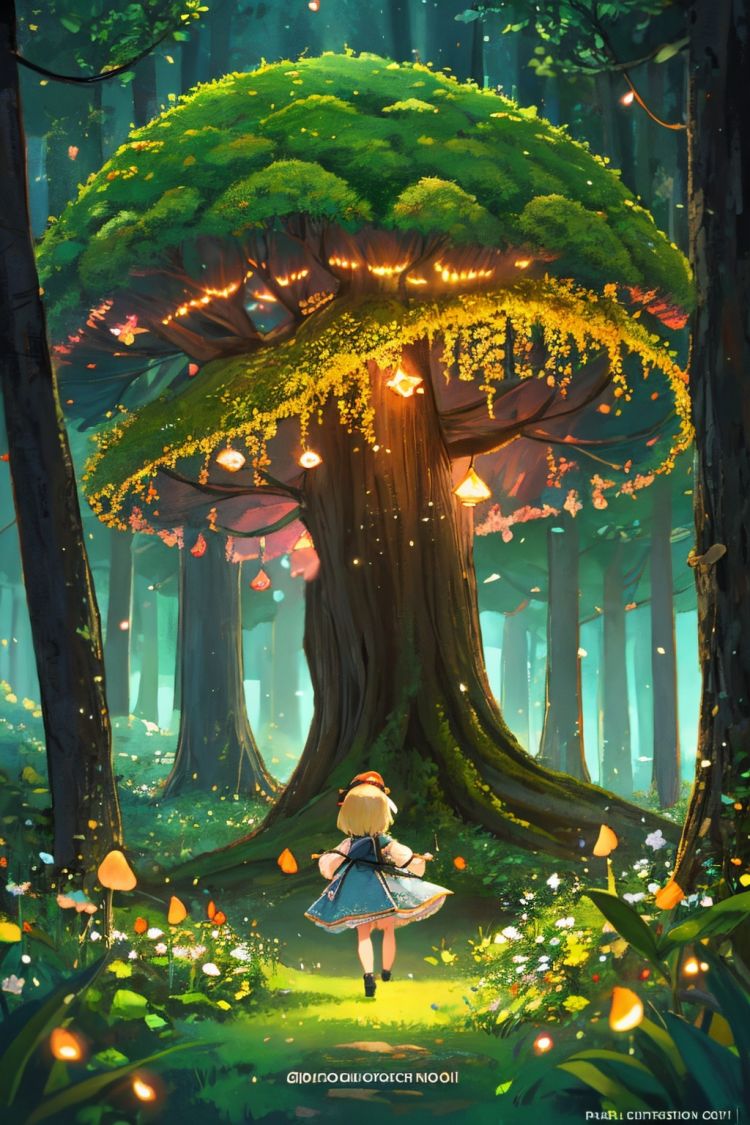 masterpiece, best quality, high quality,extremely detailed CG unity 8k wallpaper, An enchanting and dreamy scene of a fantasy forest, (with towering trees), glowing mushrooms, and hidden fairy glens, creating a sense of mystique and enchantment, BREAK, (1 cute girl, solo, chasing fireflies:1.5, full body), artstation, digital illustration, intricate, trending, pastel colors, oil paiting, award winning photography, Bokeh, Depth of Field, HDR, bloom, Chromatic Aberration ,Photorealistic,extremely detailed, trending on artstation, trending on CGsociety, Intricate, High Detail, dramatic